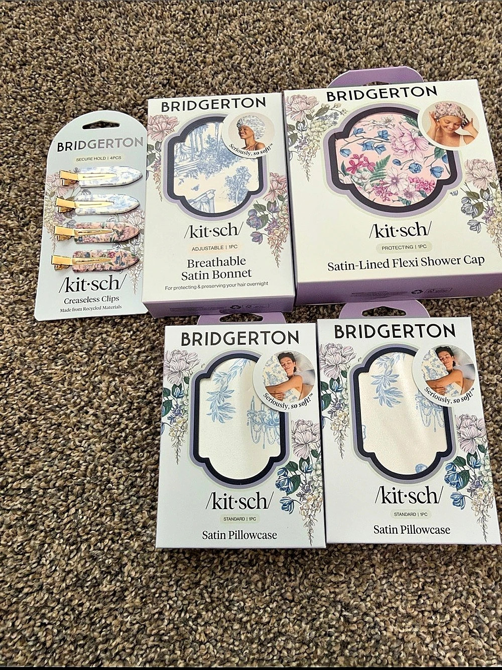 Kitsch Bridgerton x Kitsch Collection Satin Hair & Sleep Set Blue & Pink